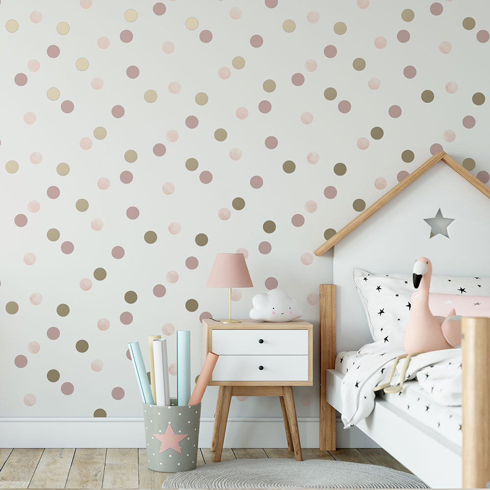 Dotty Polka Wallpaper - Pink/Gold - by Superfresco Easy