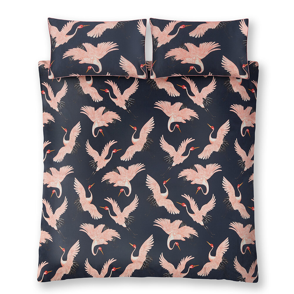Oriental Birds Duvet Set Duvet Cover - Navy - by Paloma Home