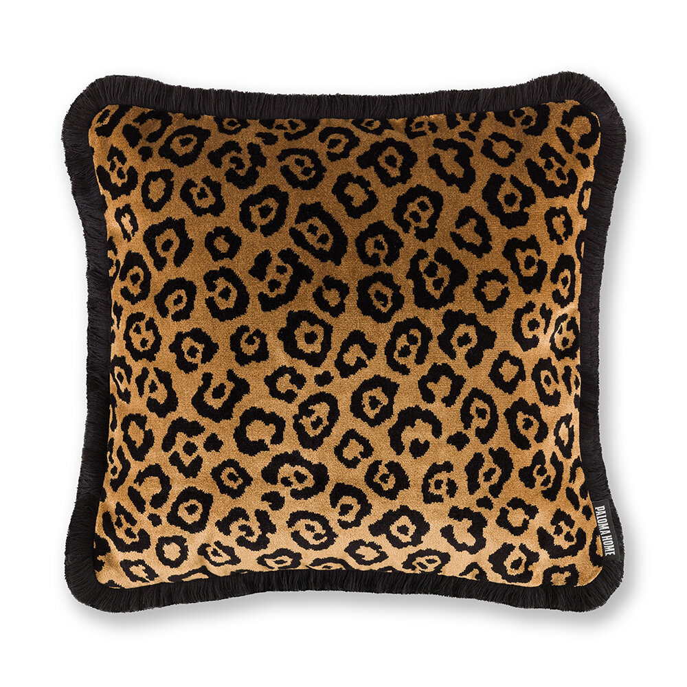 Luxe Velvet Leopard Cushion - Gold - by Paloma Home