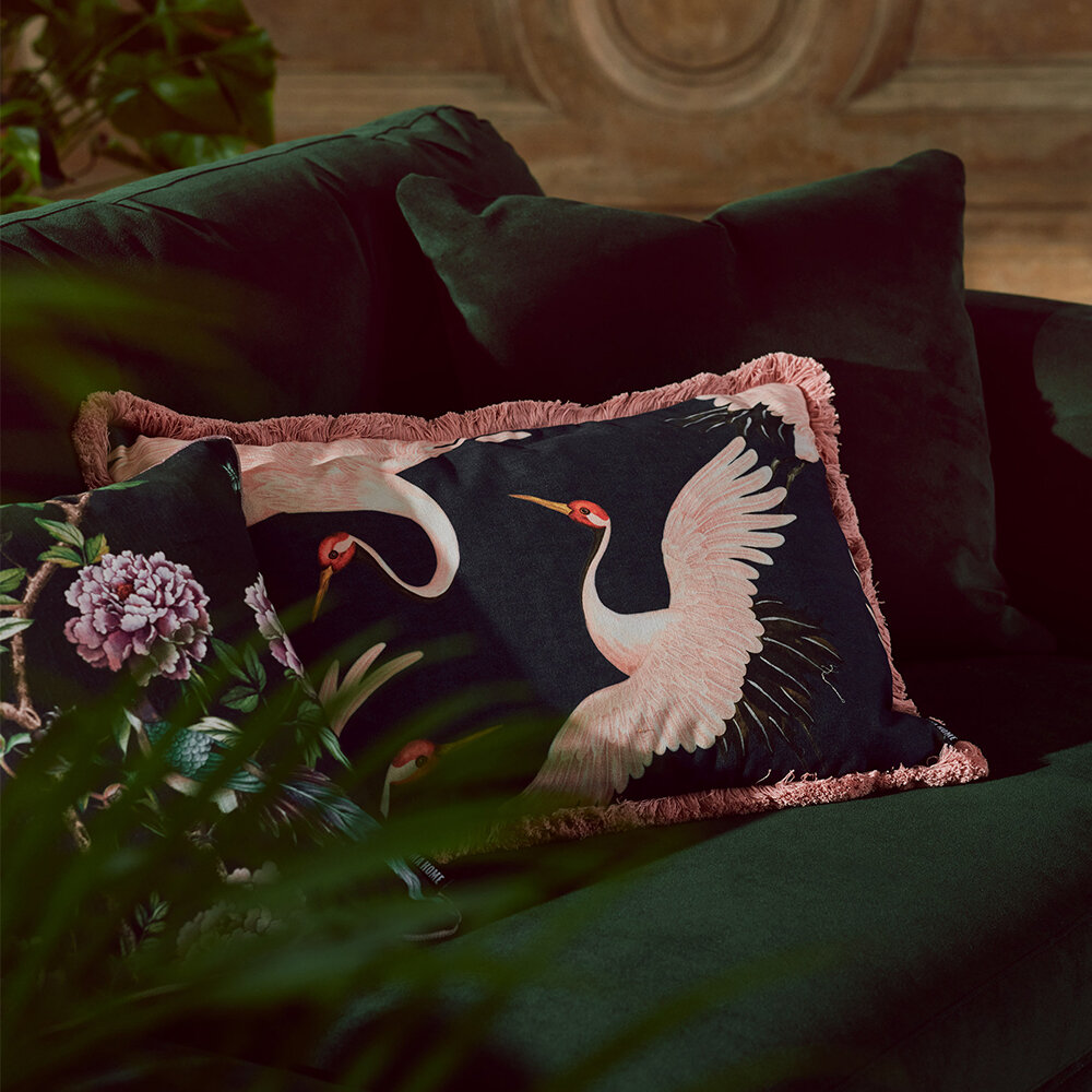 Oriental Birds Cushion - Navy - by Paloma Home