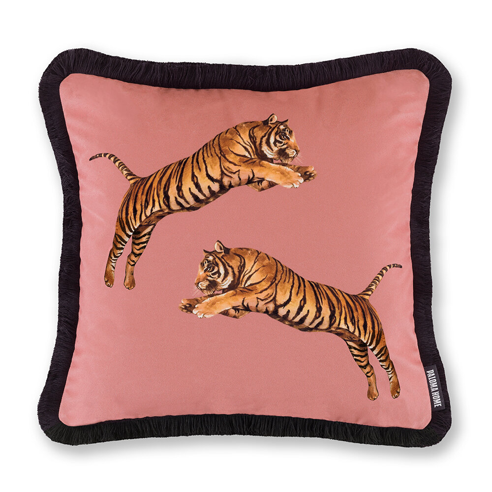 Pouncing Tigers Cushion - Blossom - by Paloma Home