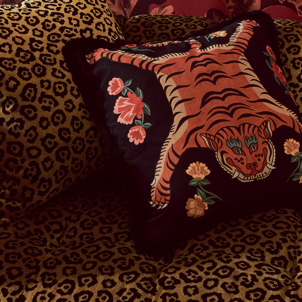 Tibetan Tiger Cushion - Black - by Paloma Home