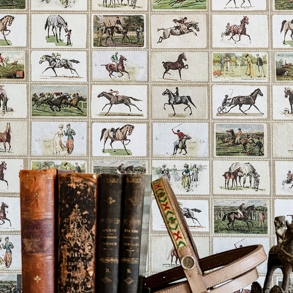 English Equestrian Stamps Mural - Taupe/Green/Brown - by Mind the Gap