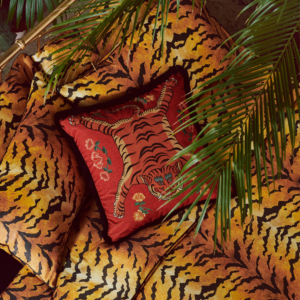 Tibetan Tiger Cushion - Red - by Paloma Home