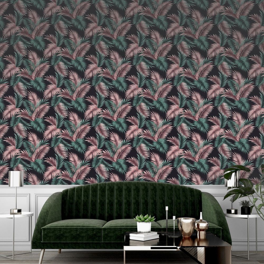 Twilight Tropic Wallpaper - Black / Green - by Arthouse