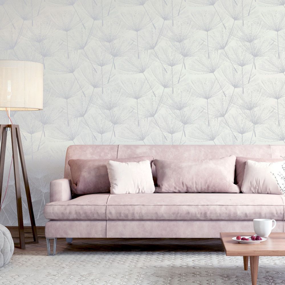 Harmony Dandelion Wallpaper - White / Silver - by Arthouse