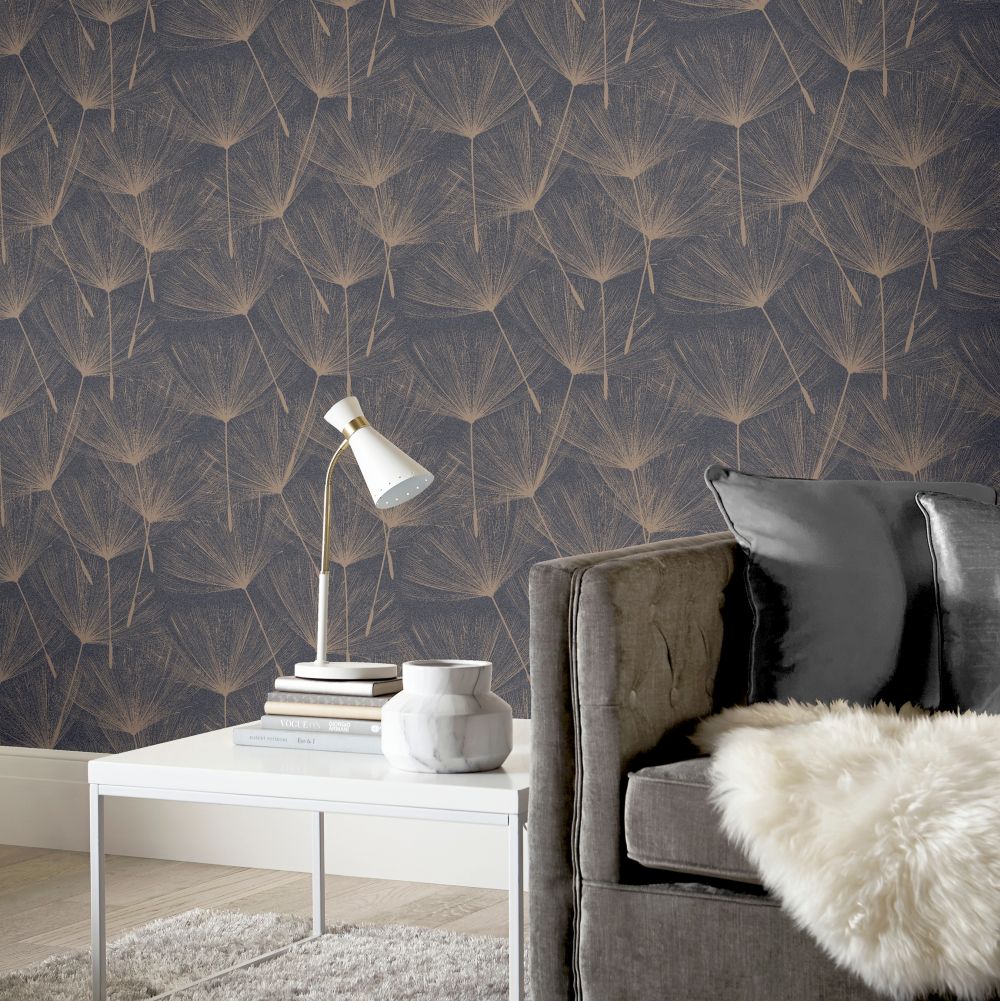 Harmony Dandelion Wallpaper - Charcoal / Rose Gold - by Arthouse
