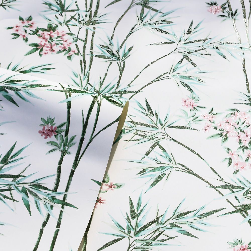 Bamboo & Blossom Wallpaper - White - by Arthouse