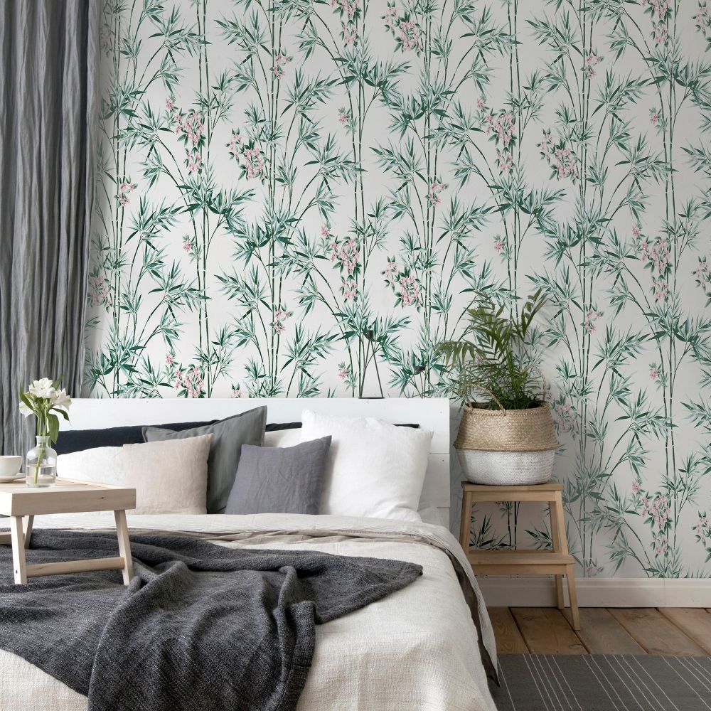 Bamboo & Blossom Wallpaper - White - by Arthouse