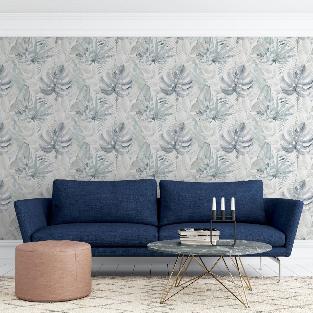 Chalky Tropical Wallpaper - Blue - by Arthouse