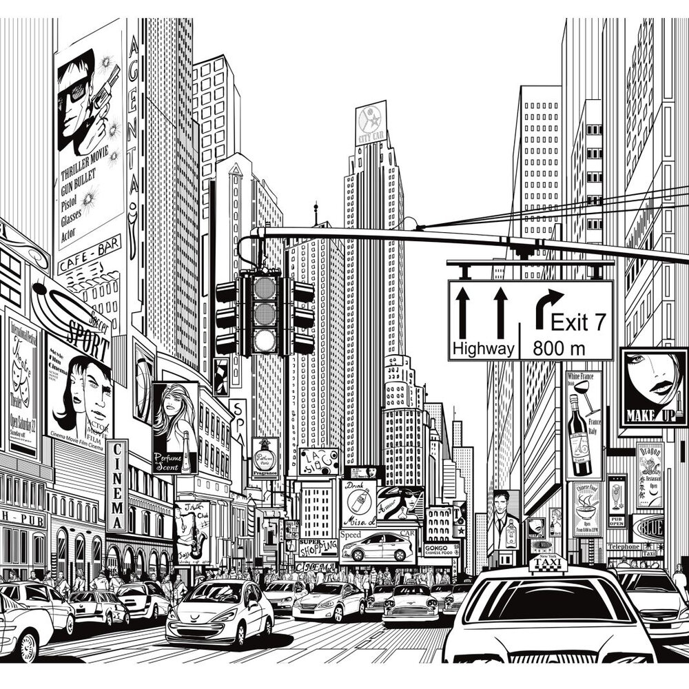 Cartoon City by Rebel Walls - Mono - Mural : Wallpaper Direct