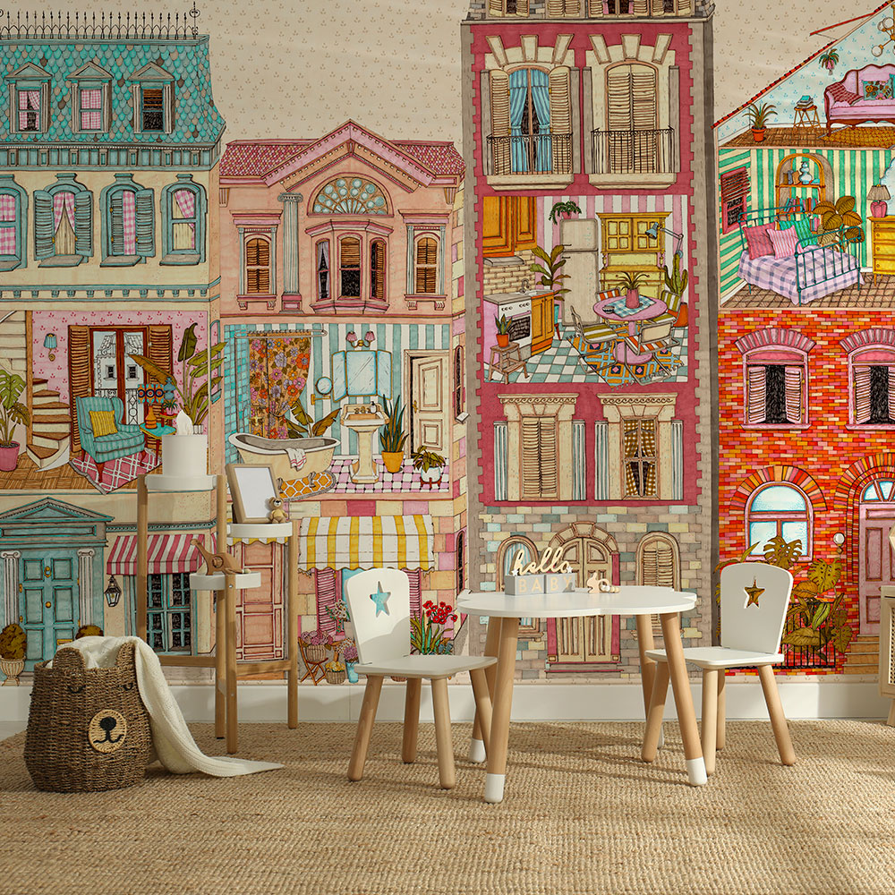 Dolls House Mural - Cream - by Coordonne