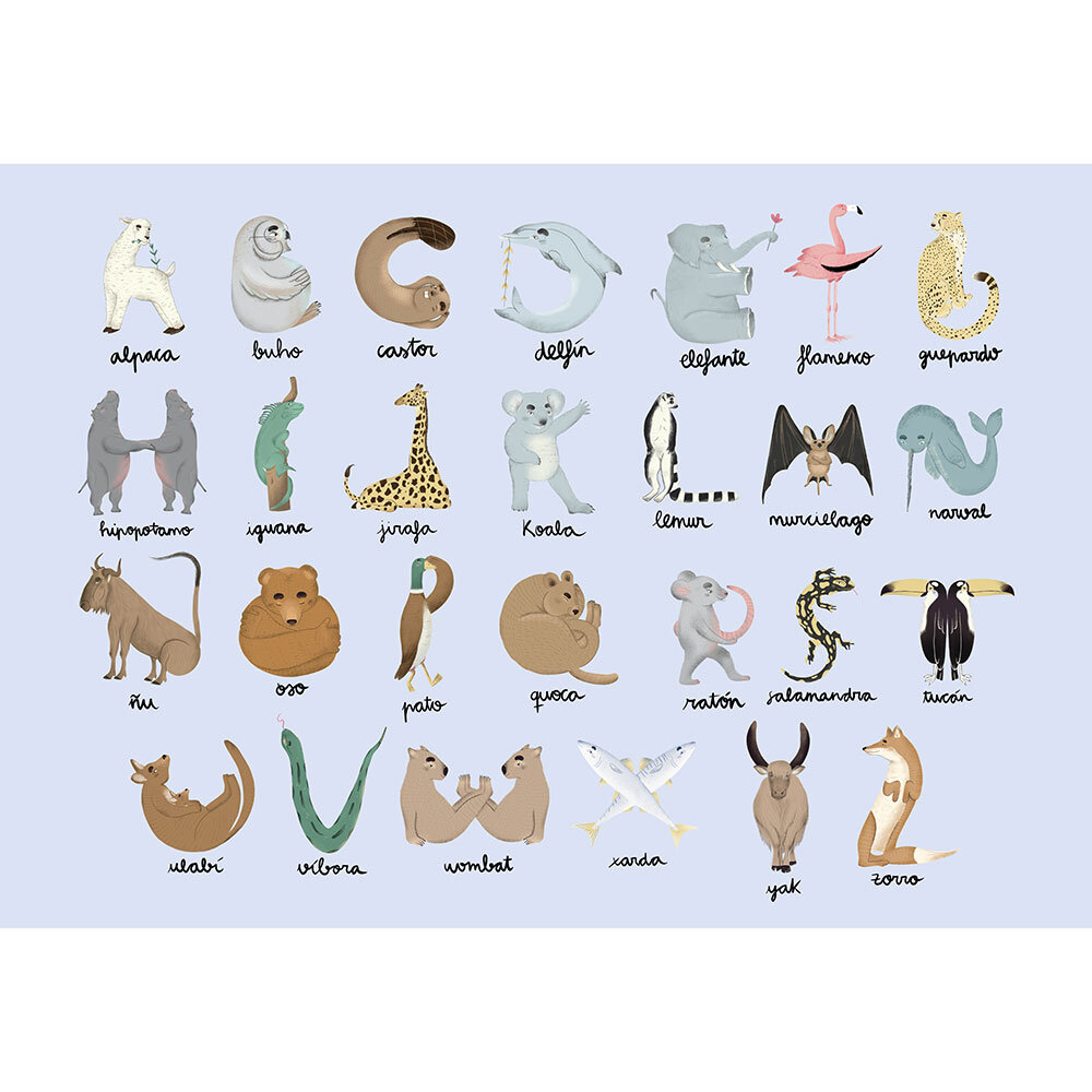 Animal Alphabet Mural - Azure - by Coordonne