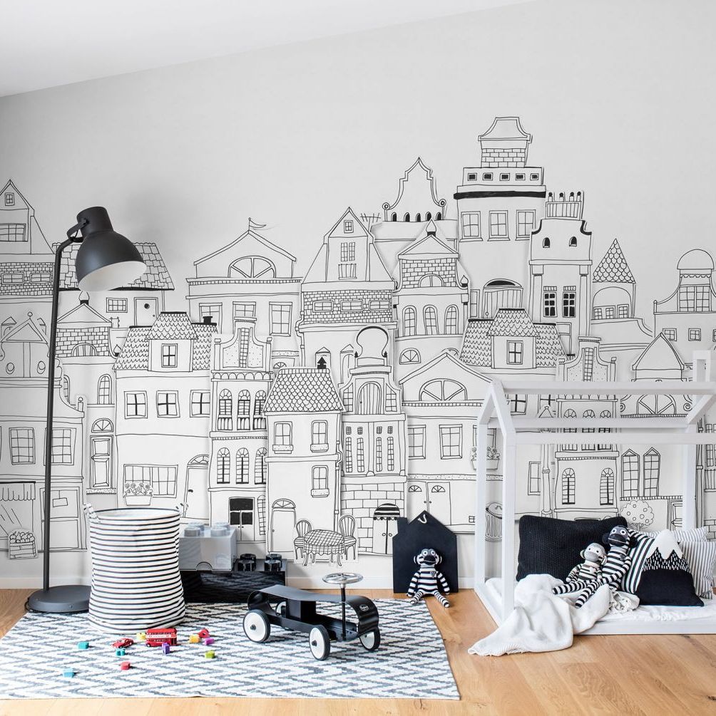 London Houses Mural - White - by Rebel Walls