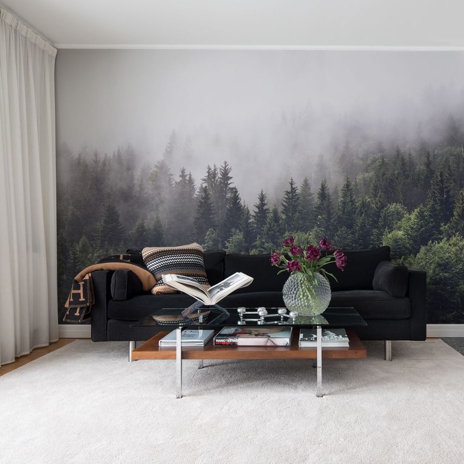 Misty Fir Forest Mural - Green - by Rebel Walls