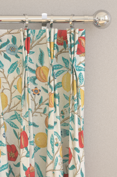 Fruit Curtains - Green/ Indigo/ Madder - by Morris. Click for more details and a description.