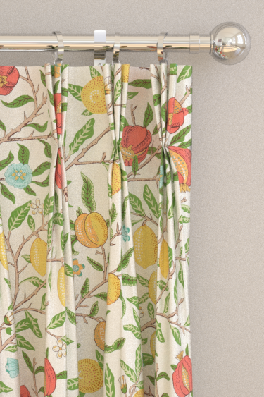 Fruit Curtains - Leaf Green/ Madder - by Morris. Click for more details and a description.