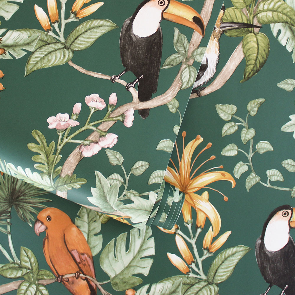Birds of Paradise Wallpaper - Rainforest Green - by Tempaper
