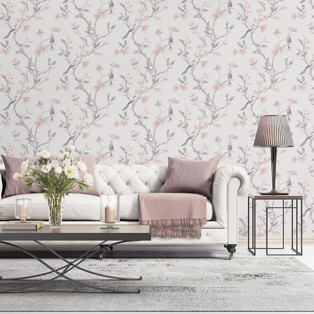 Classic Bird Trail Wallpaper - Pink - by Galerie