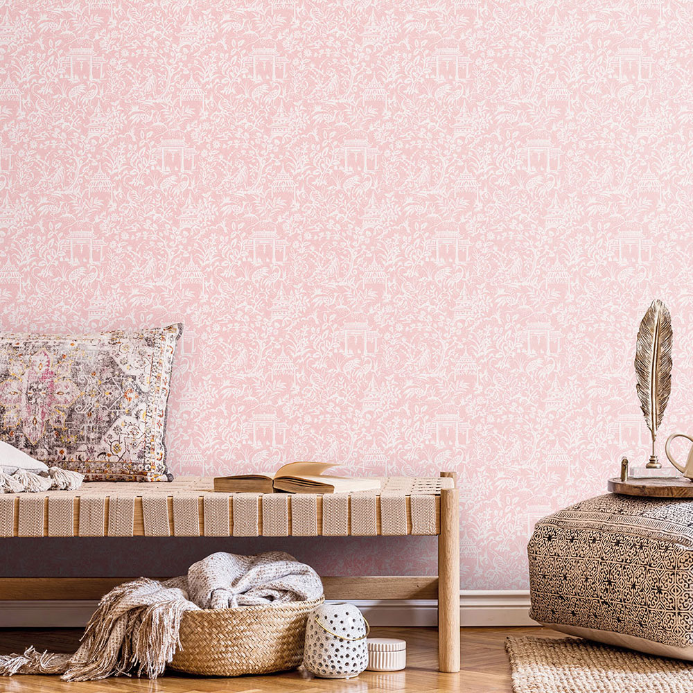 Garden Toile Wallpaper - Pink - by Galerie