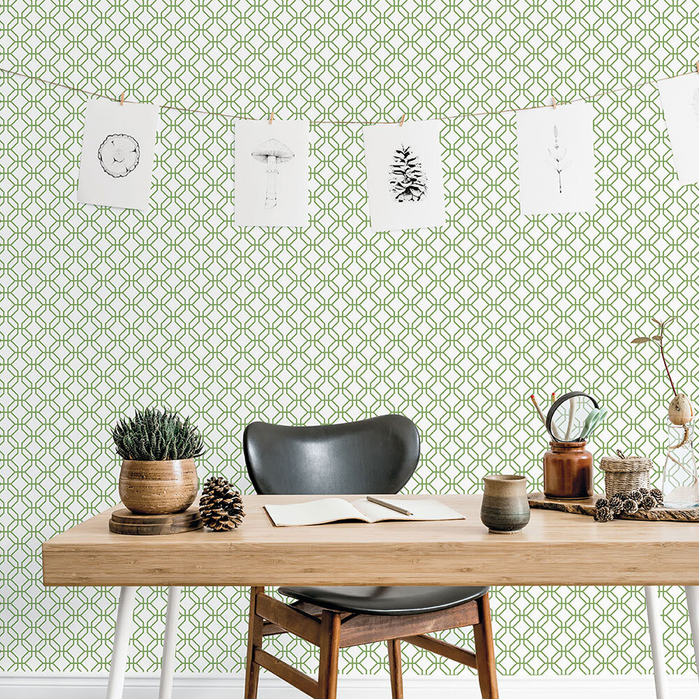 Trellis Positive Wallpaper - Green - by Galerie