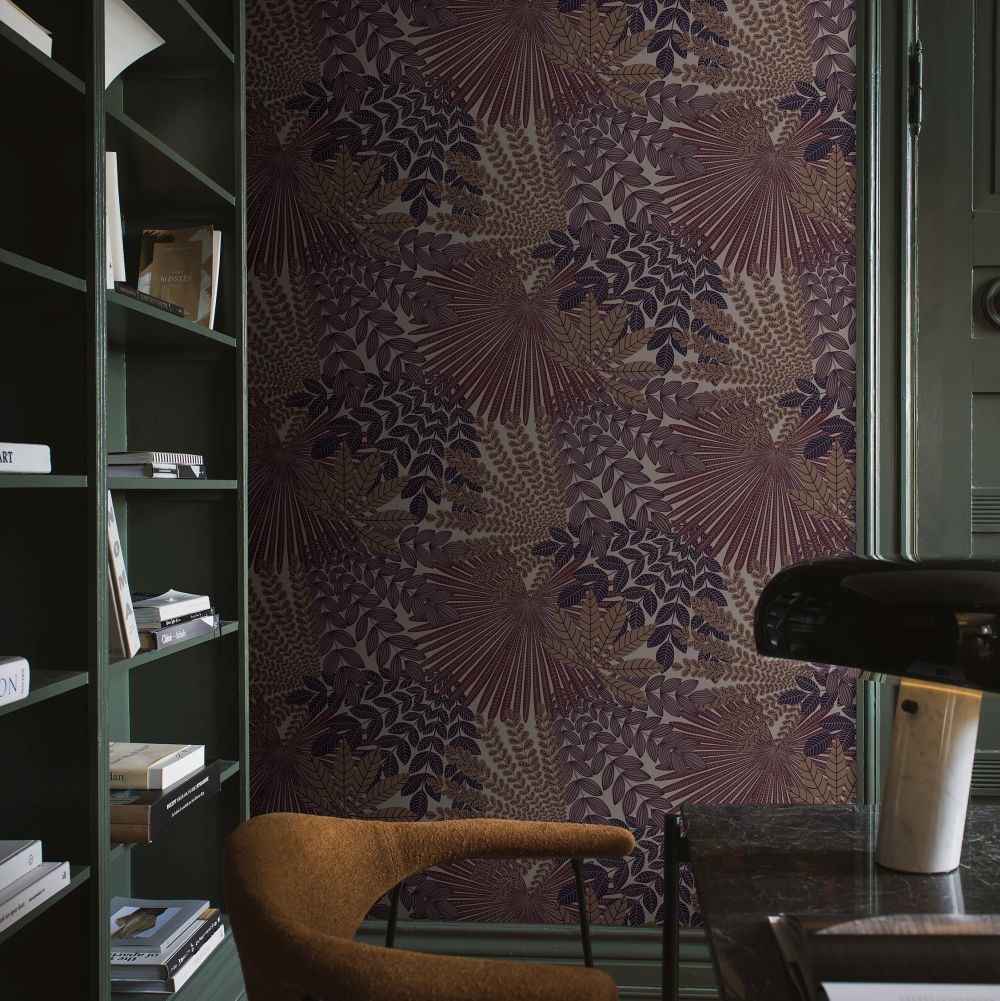 Velvet Leaves Wallpaper - Plum - by Boråstapeter