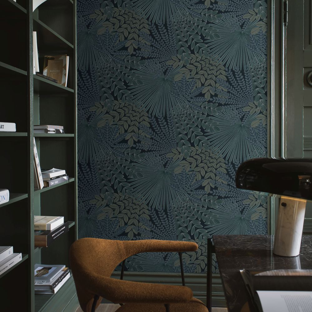 Velvet Leaves Wallpaper - Blue - by Boråstapeter