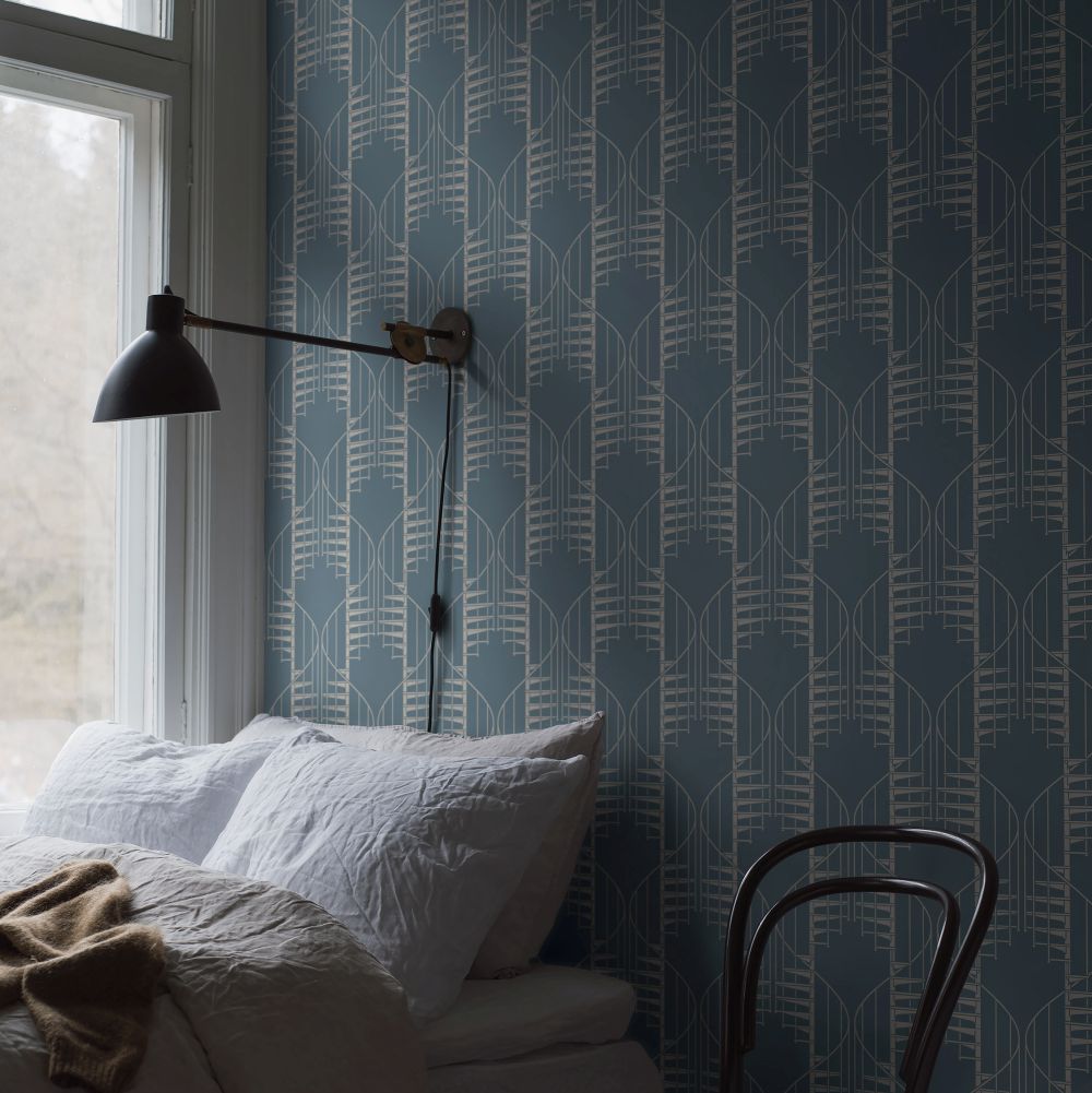Staircase Wallpaper - Blue - by Boråstapeter