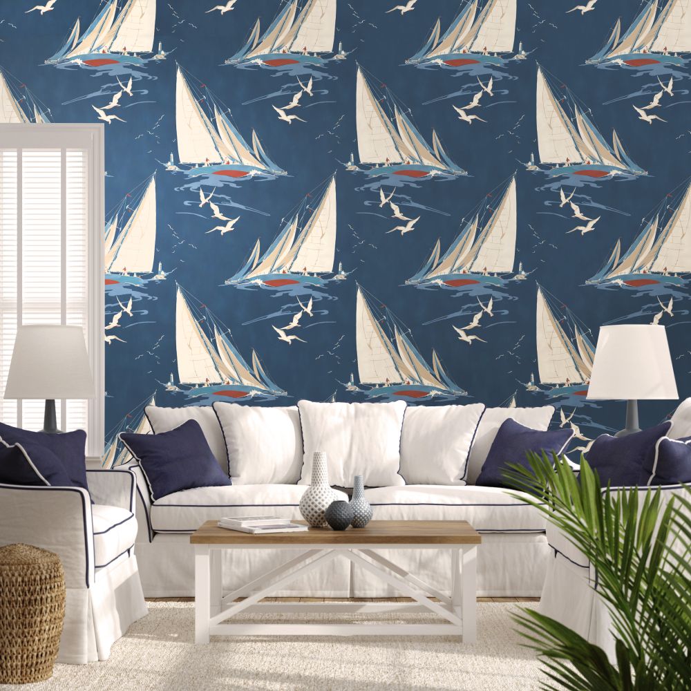 Round The Island Wallpaper - Indigo - by Mulberry Home