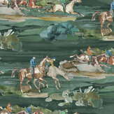 Morning Gallop Wallpaper - Teal - by Mulberry Home. Click for more details and a description.