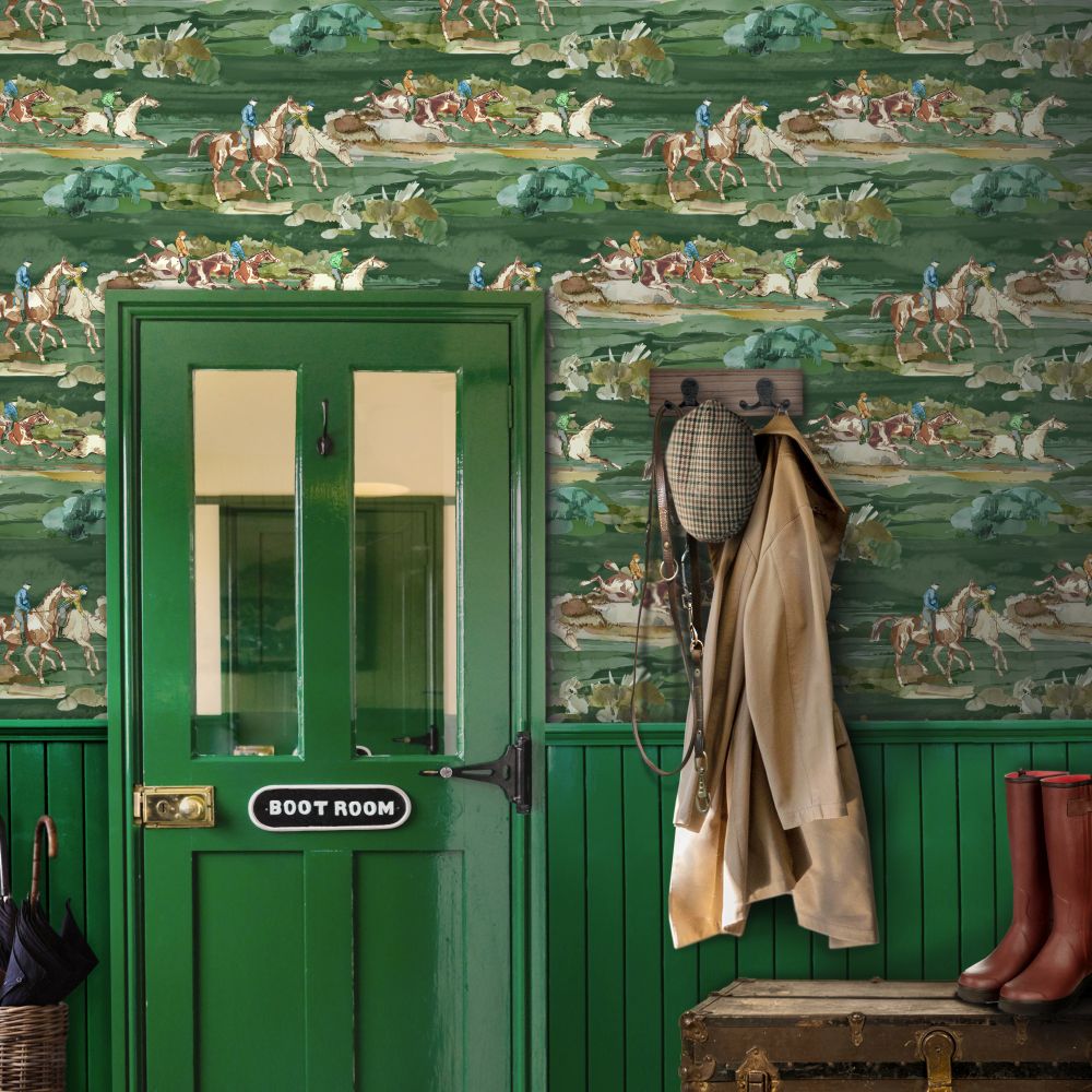 Morning Gallop Wallpaper - Teal - by Mulberry Home