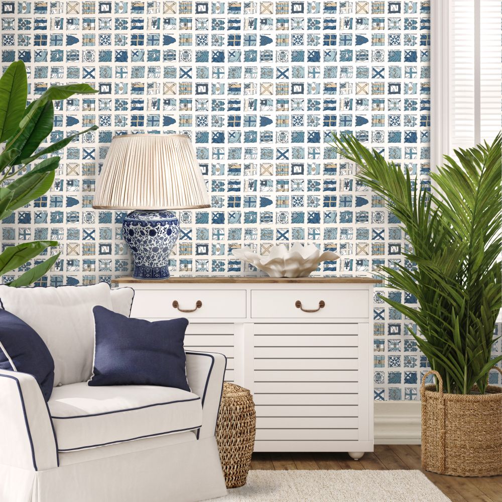 Naval Ensigns Wallpaper - Blue - by Mulberry Home