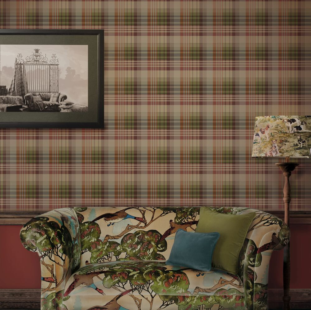 Mulberry Ancient Tartan Wallpaper - Red / Plum - by Mulberry Home