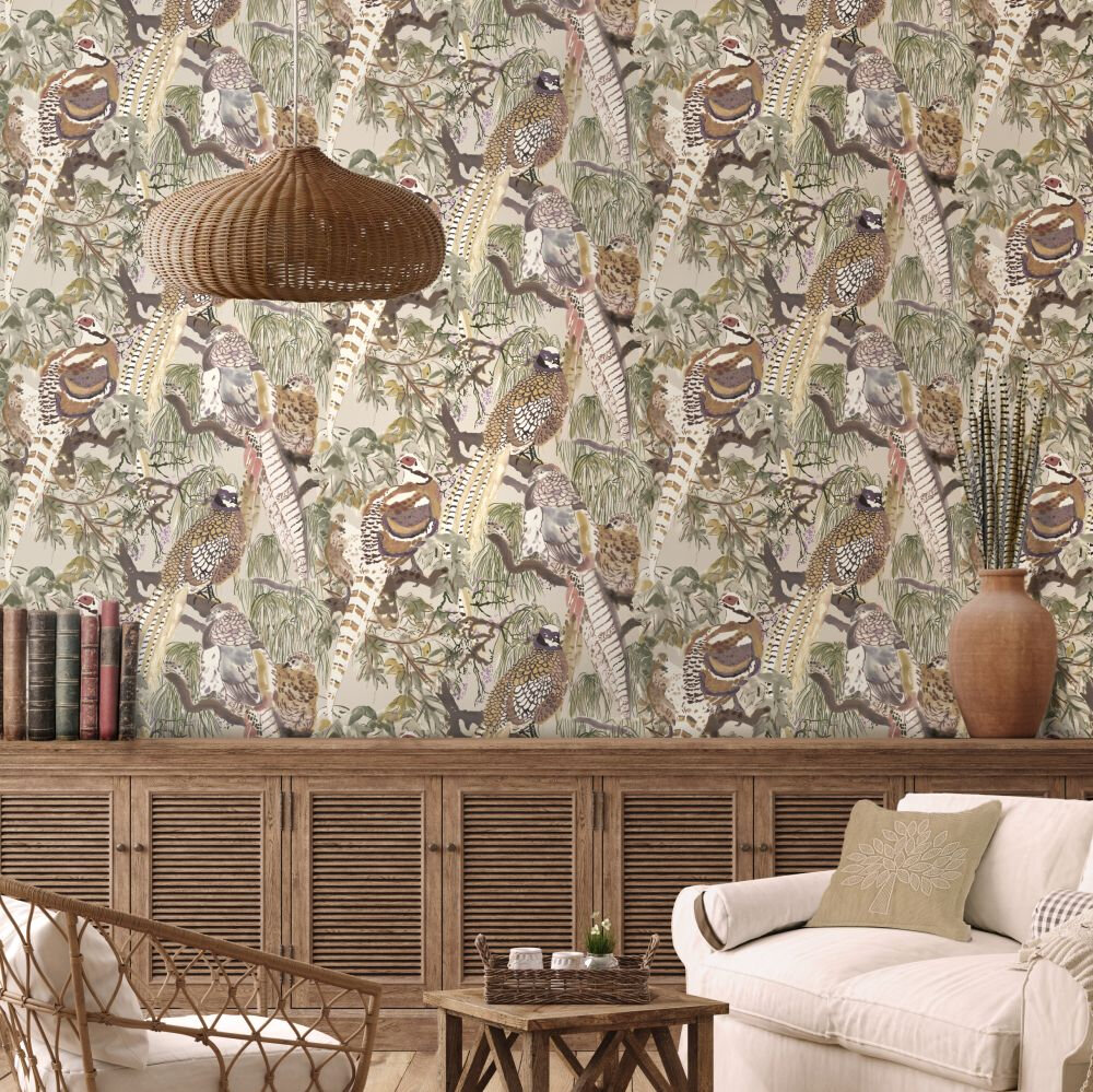 Game Birds Wallpaper - Antique - by Mulberry Home