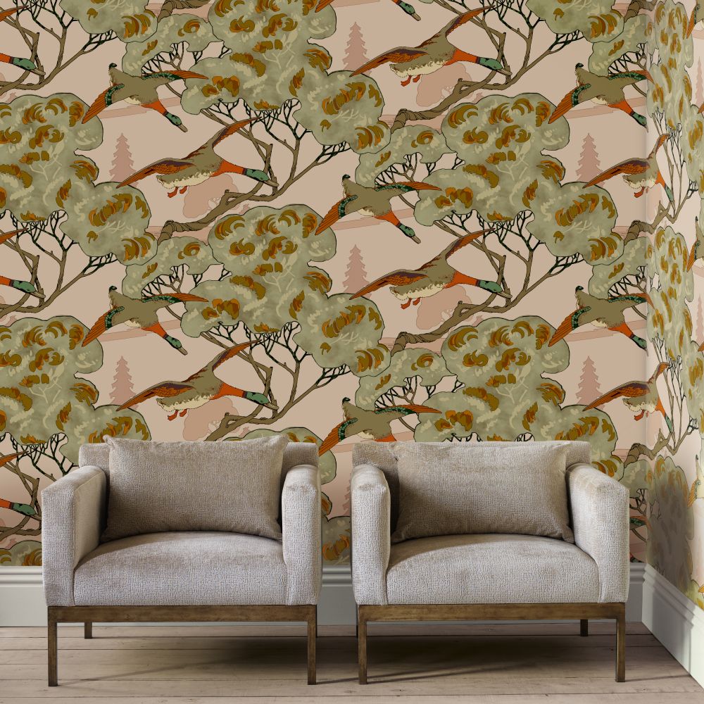 Grand Flying Ducks Wallpaper - Plaster - by Mulberry Home
