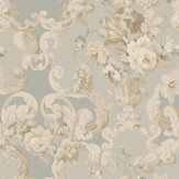 Papier peint Floral Rococo - Aqua - Mulberry Home. Cliquez pour en savoir plus et lire la description.