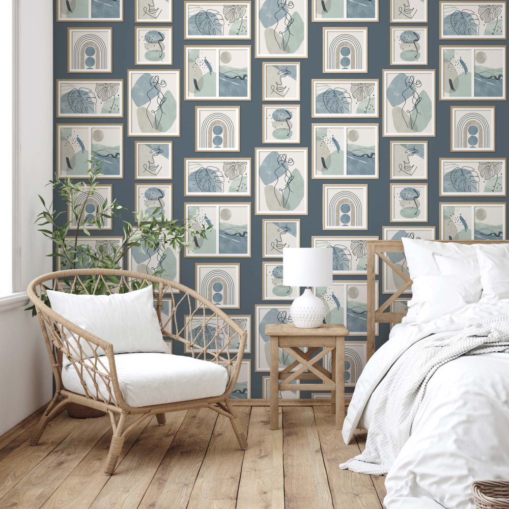 Gallery Wall Wallpaper - Blue - by Crown