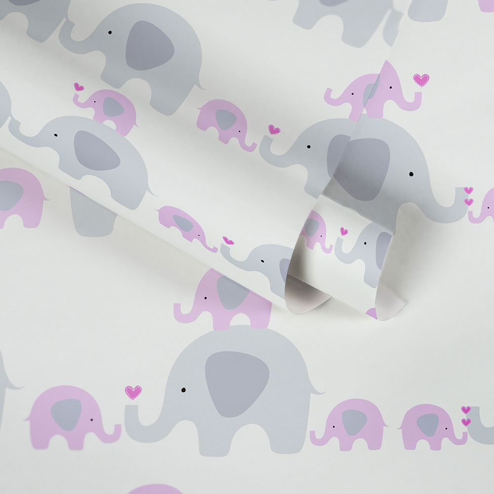 Elephants Wallpaper - Pink - by Albany