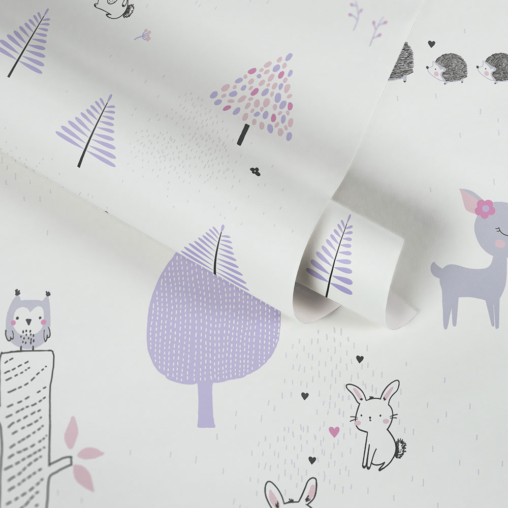 Woodland creatures Wallpaper - Purple - by Albany