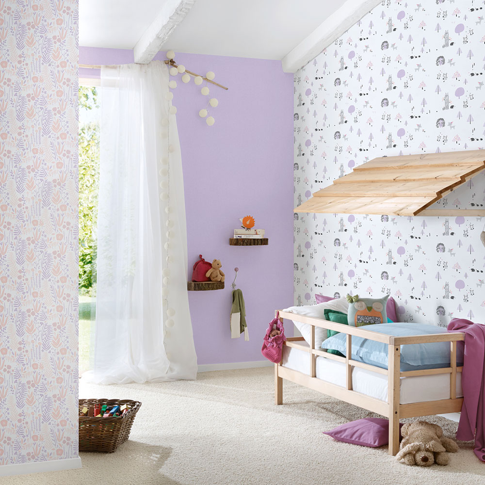 Pastel woodland Wallpaper - Purple - by Albany
