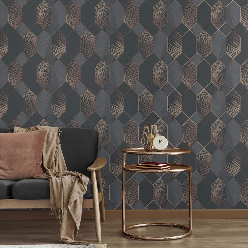 Miami Tropical Geo Wallpaper - Charcoal - by Albany