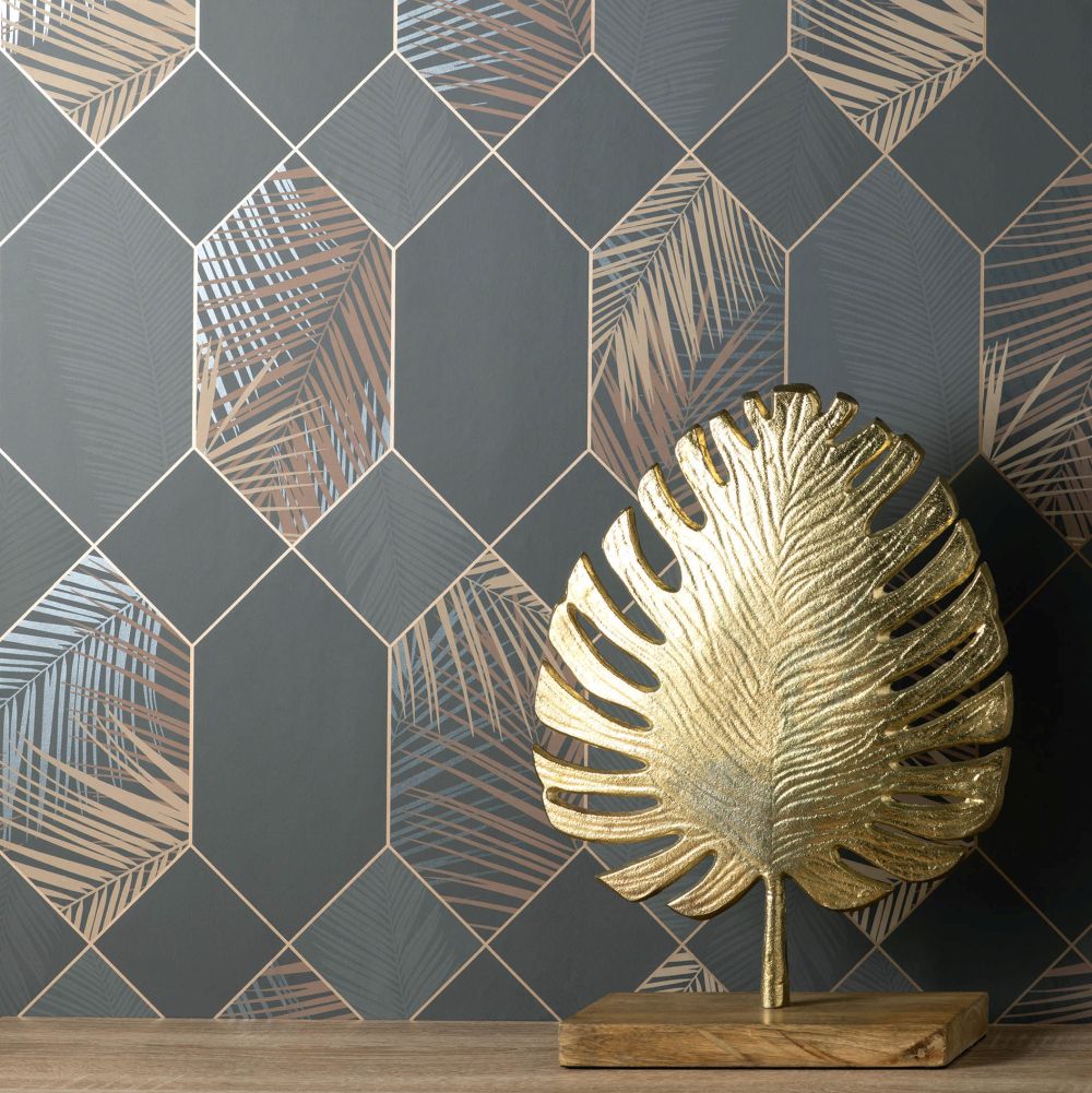 Miami Tropical Geo Wallpaper - Charcoal - by Albany