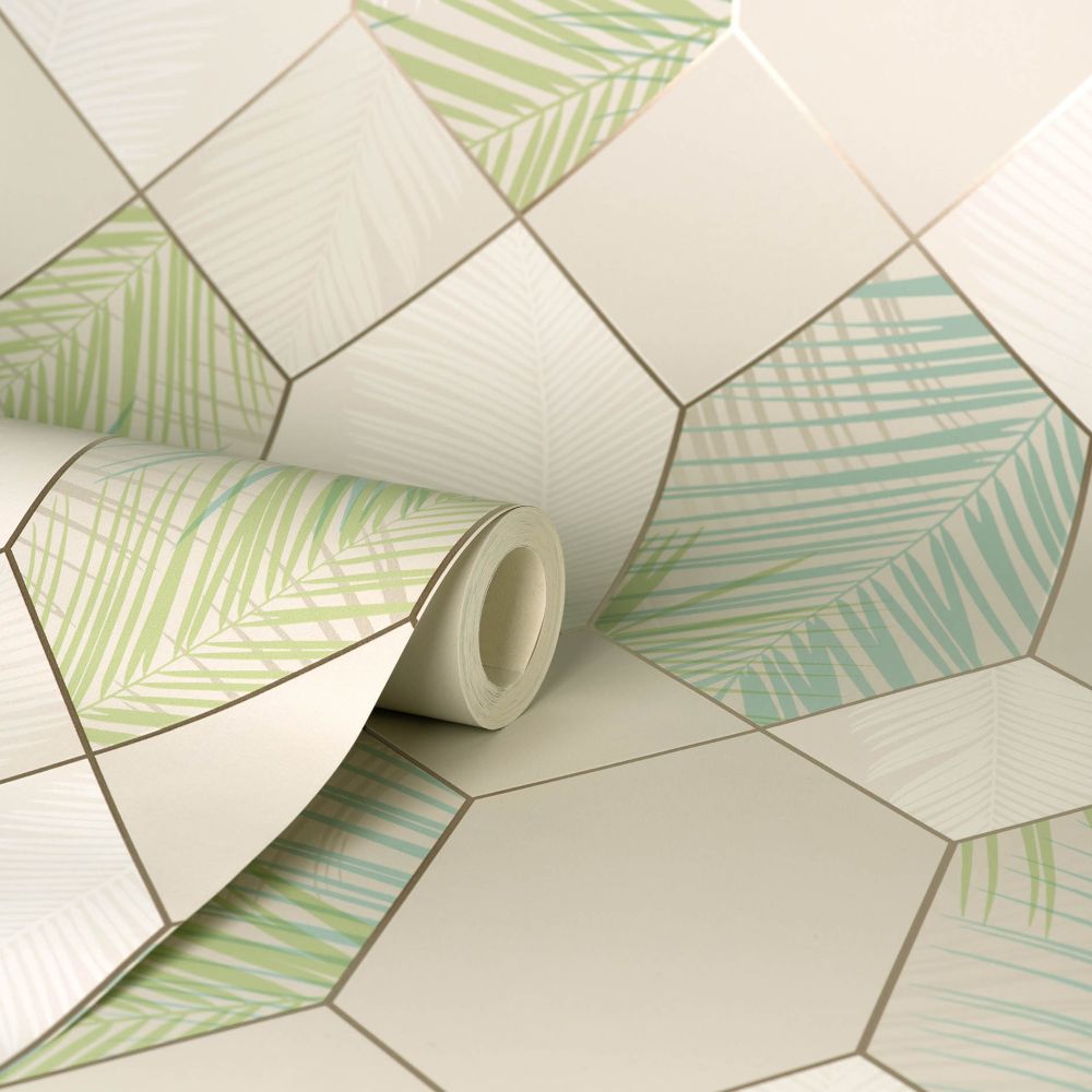 Miami Tropical Geo Wallpaper - Natural / Green - by Albany