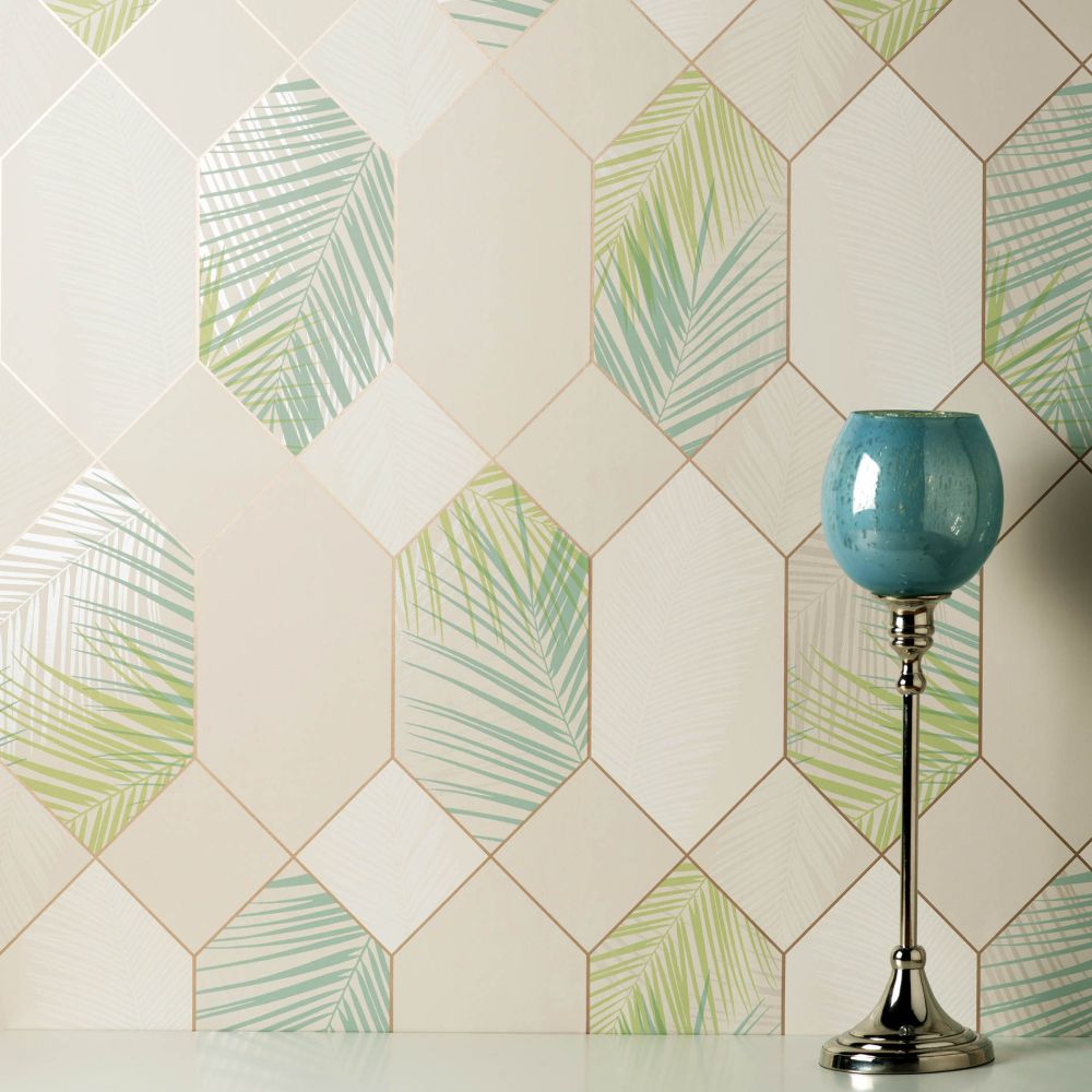 Miami Tropical Geo Wallpaper - Natural / Green - by Albany