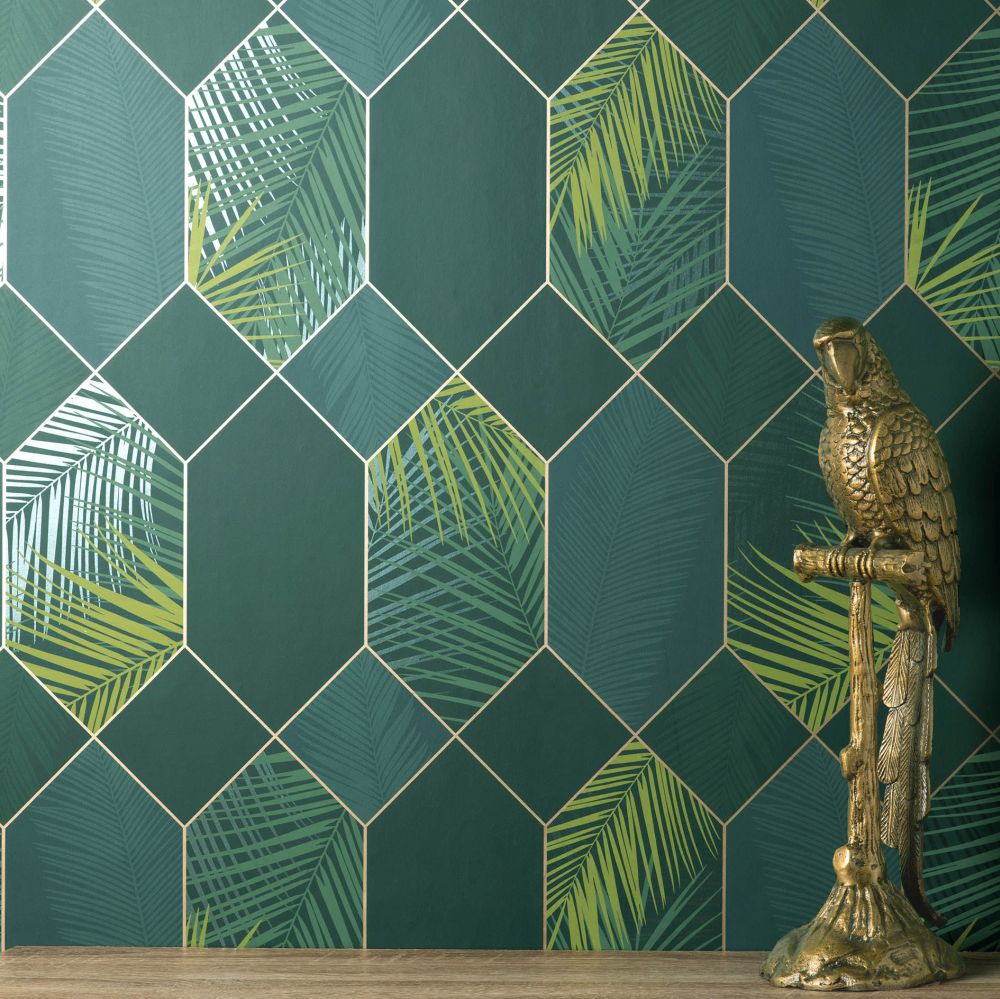 Miami Tropical Geo Wallpaper - Emerald / Gold - by Albany