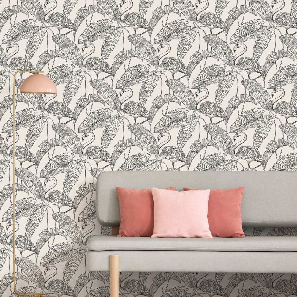 Flamingo Wallpaper - Mono - by Albany