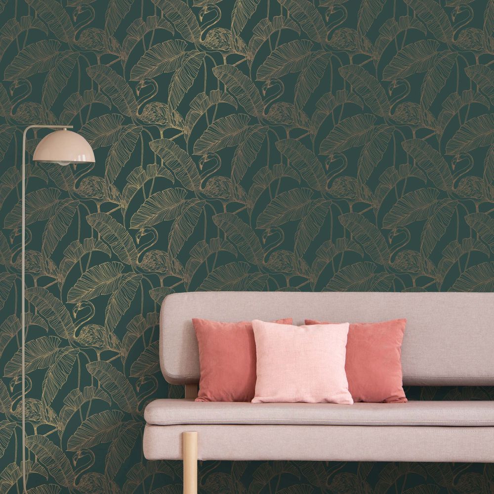 Flamingo Wallpaper - Emerald - by Albany