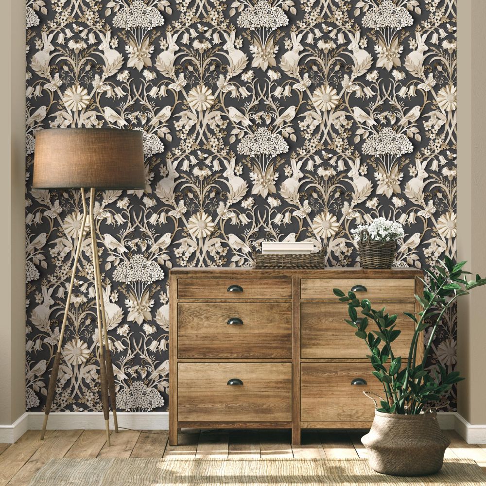 Woodland Wallpaper - Charcoal - by Albany