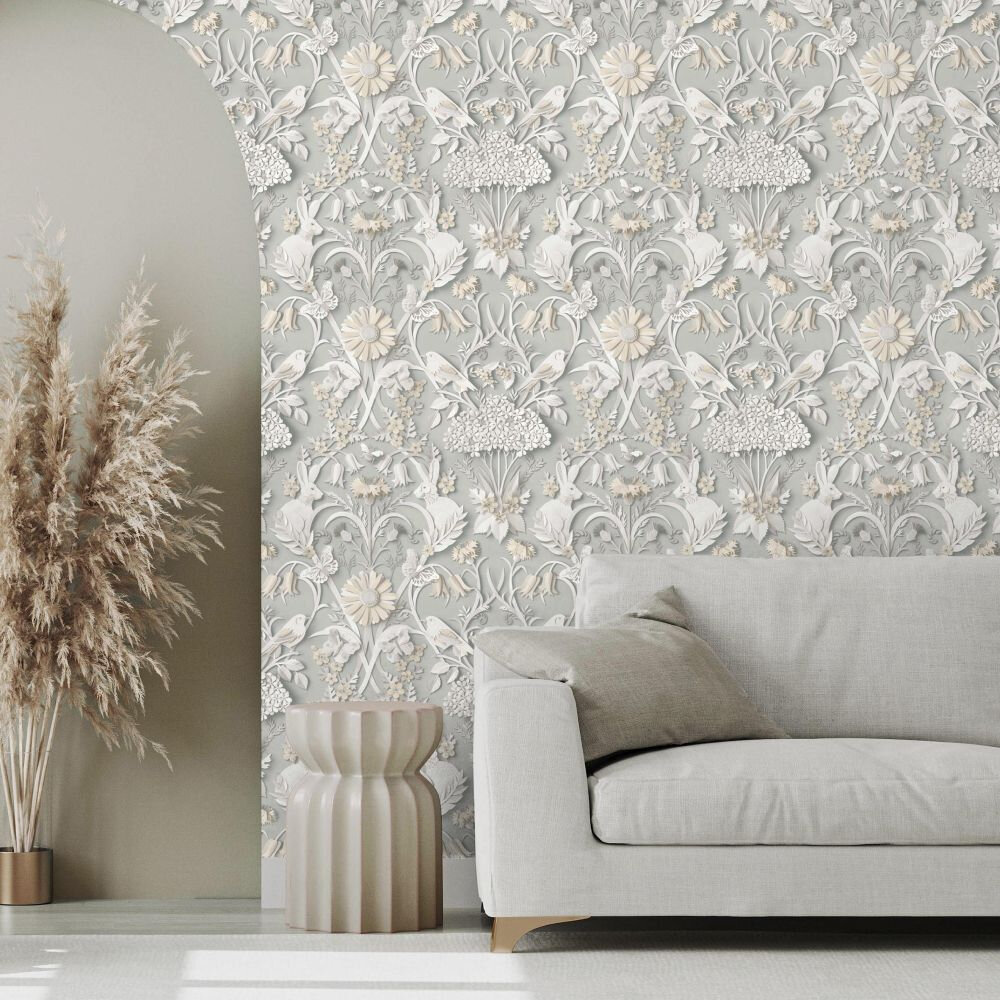 Woodland Wallpaper - Soft Grey - by Albany
