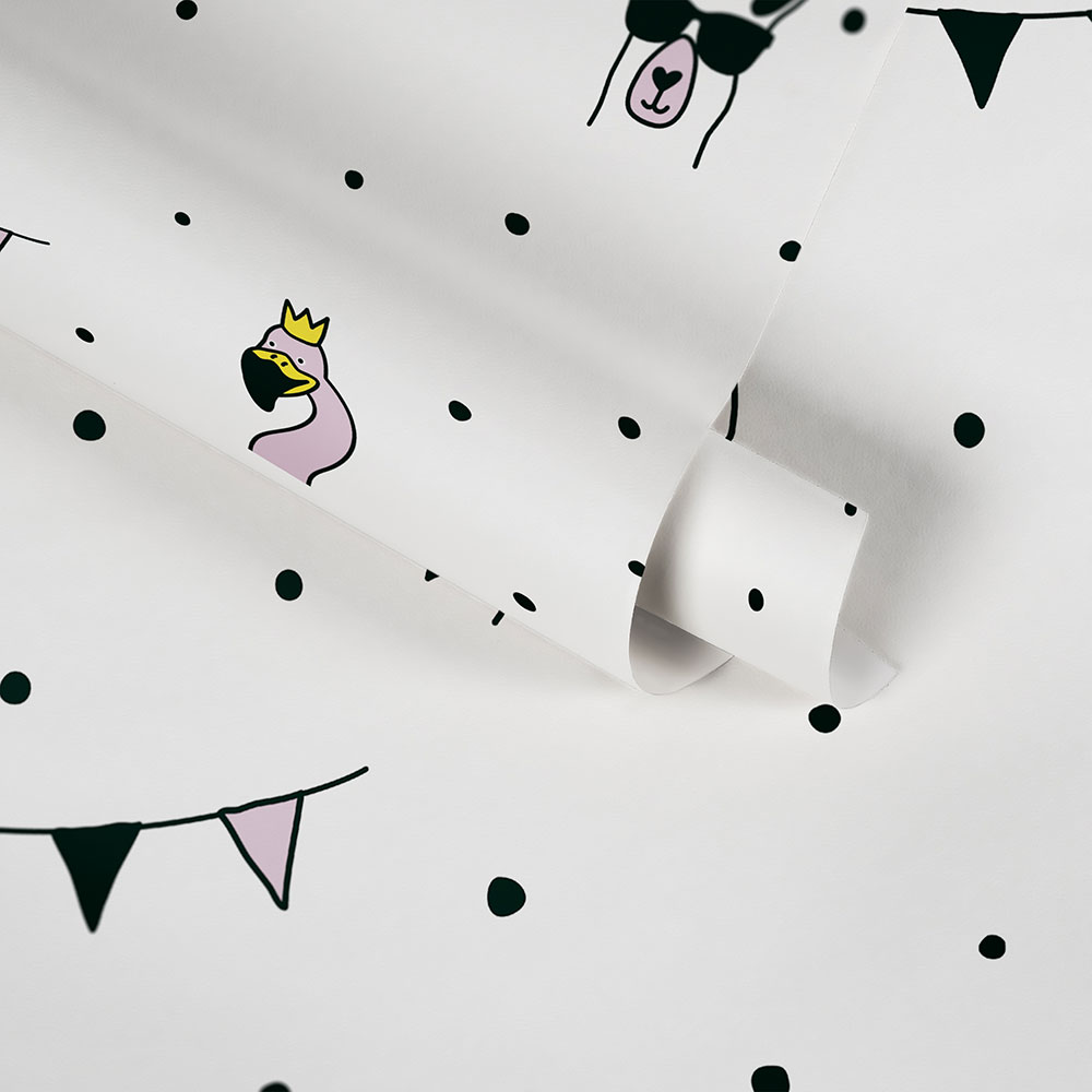 Animal party Wallpaper - Black/pink - by Albany